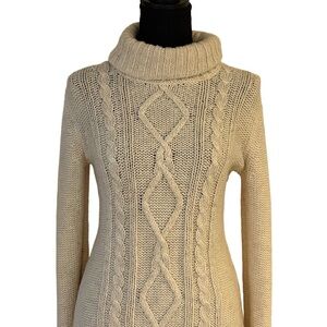 Columbia Cream Cable Knit Turtleneck Sweater XS Wool Blend